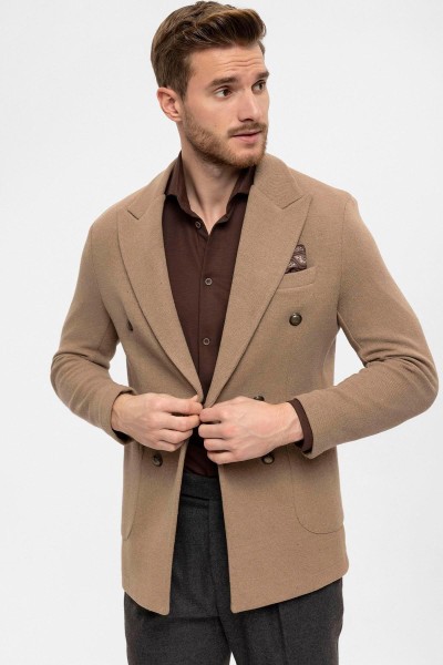 Brown Male Solid Color Jacket