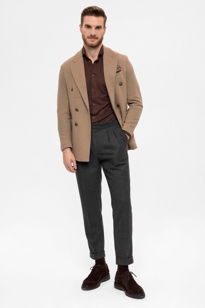 Brown Male Solid Color Jacket