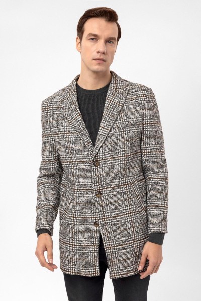 Brown Male Plaid / Check Coat
