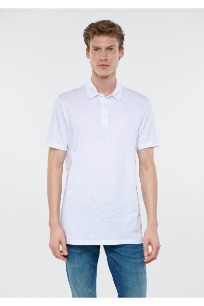 White Male Straight Polo Neck T-shirt