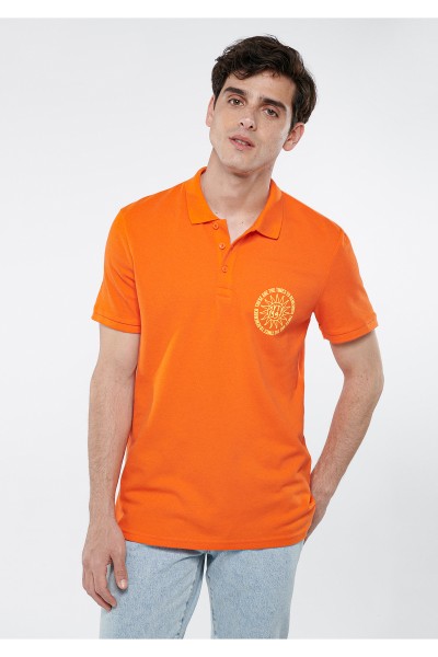 Orange Male Printed Polo Neck T-shirt