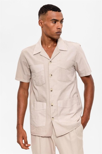 Beige Male Solid Color Shirt