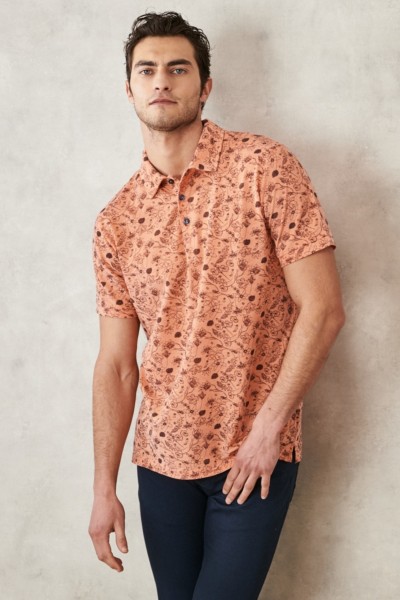 Orange Male Straight Polo Neck T-shirt