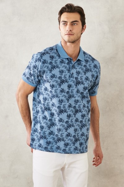 Navy blue Male Geometric Polo Neck T-shirt