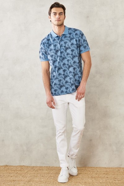 Navy blue Male Geometric Polo Neck T-shirt