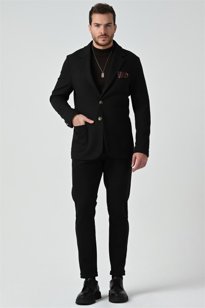 Black Male Solid Color Suit