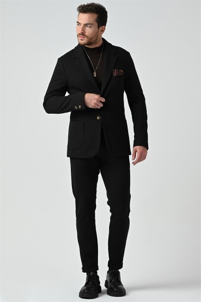 Black Male Solid Color Suit