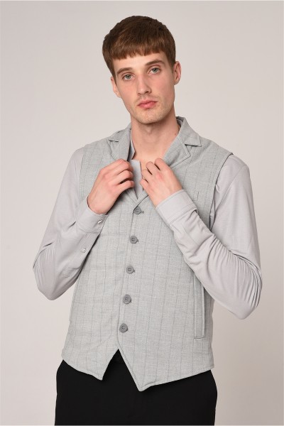 Grey Male Striped Waistcoat