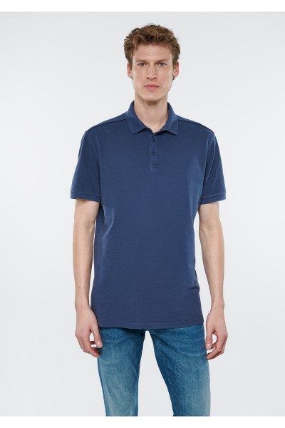 Navy blue Male Straight Polo Neck T-shirt