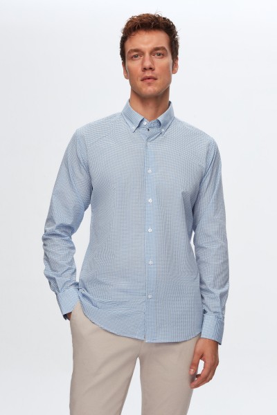 Blue Male gingham Shirt