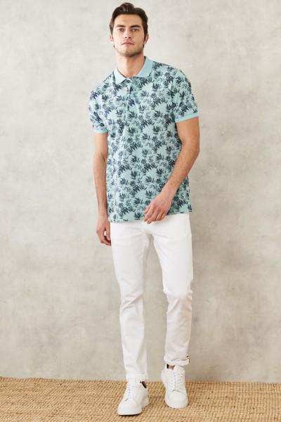 Green Male Geometric Polo Neck T-shirt