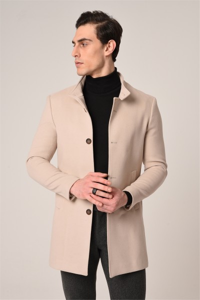 Beige Male Straight Coat