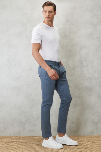 Blue Male Straight Trousers
