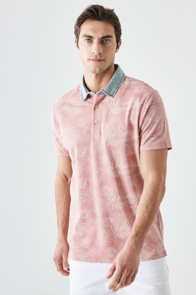Pink Male Flowering Polo Neck T-shirt