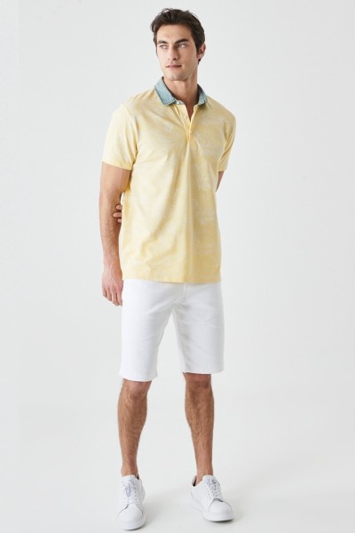 Yellow Male Flowering Polo Neck T-shirt