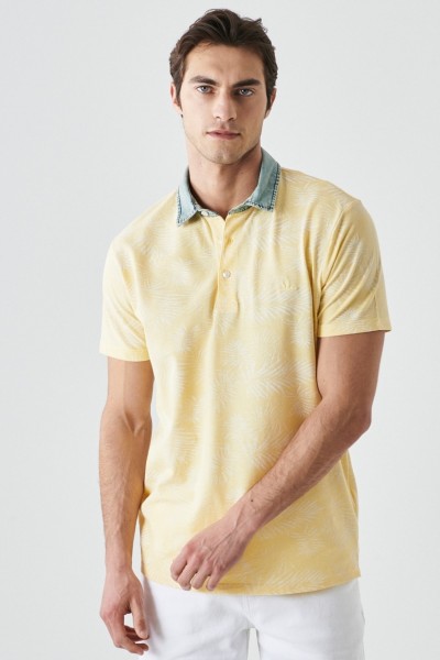 Yellow Male Flowering Polo Neck T-shirt