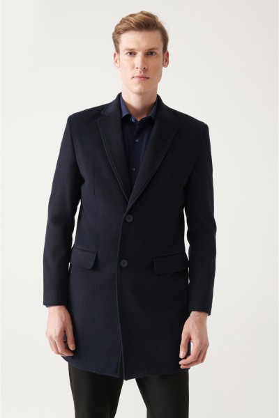 Navy blue Male Straight Coat