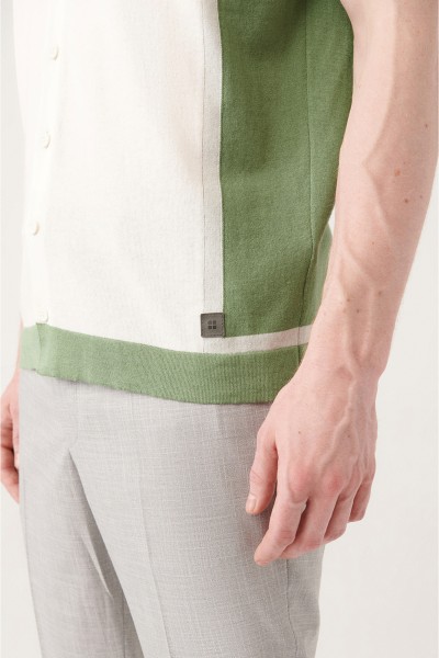 Green Male Color Block Cardigan