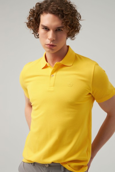 Yellow Male Straight Polo Neck T-shirt