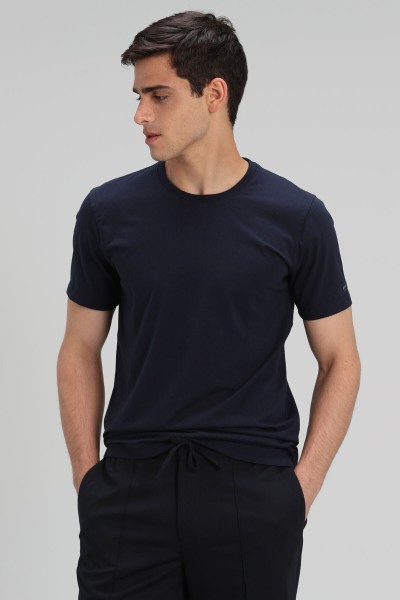 Navy blue Male Solid Color T-Shirts