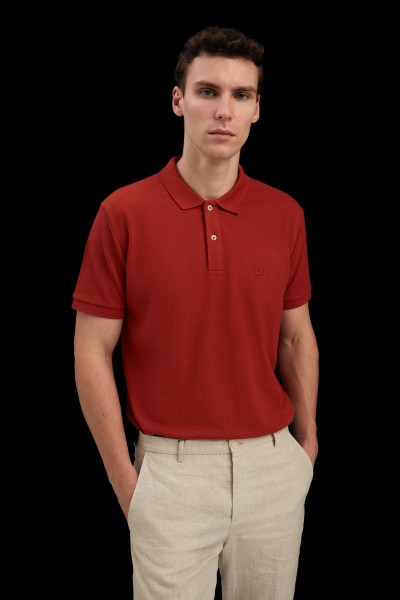 Brown Male Straight Polo Neck T-shirt
