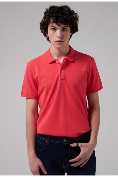 Pink Male Straight Polo Neck T-shirt