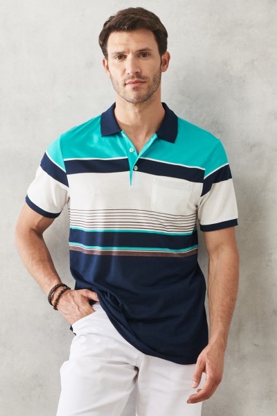 Brown Male Color Block Polo Neck T-shirt