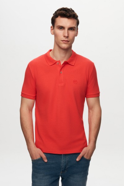 Red Male Straight Polo Neck T-shirt
