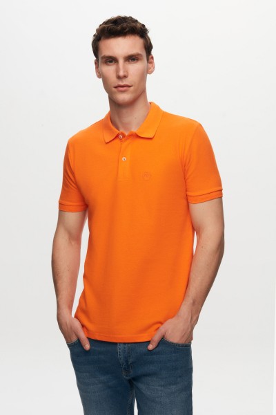 Orange Male Straight Polo Neck T-shirt