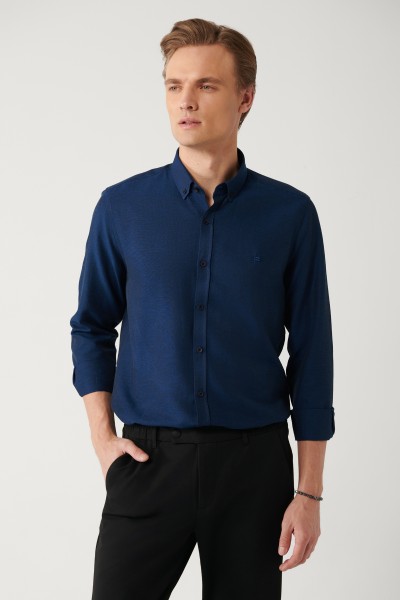 Navy blue Male Straight Shirt