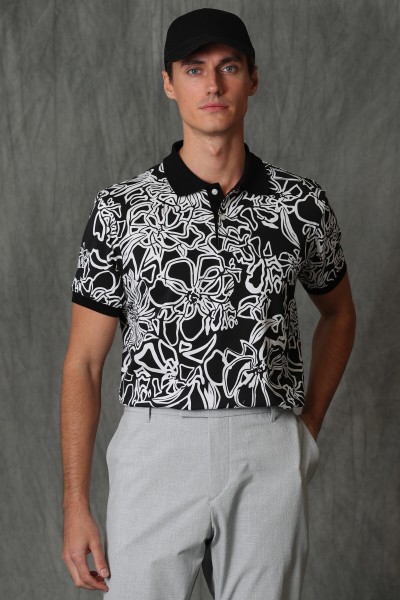 Black Male Printed Polo Neck T-shirt