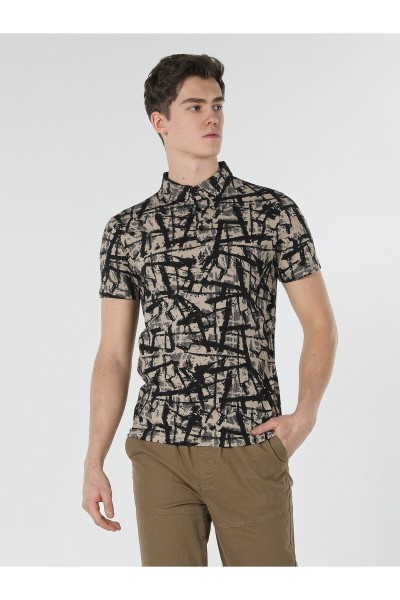 Beige Male Polo Neck T-shirt