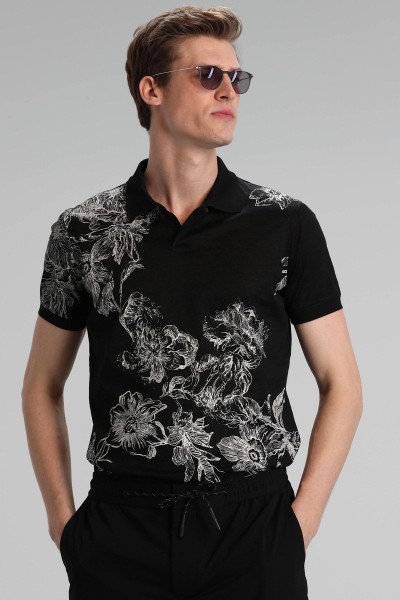 Black Male Flowering Polo Neck T-shirt