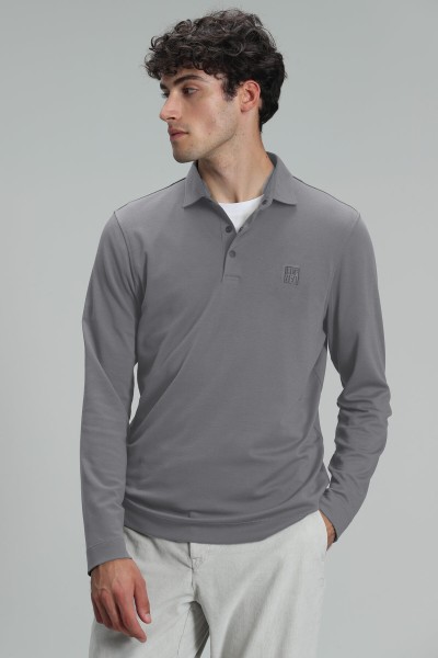 Beige Male Straight Polo Neck T-shirt