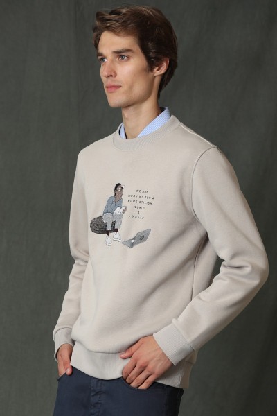 Beige Male Printed Sweatshirt