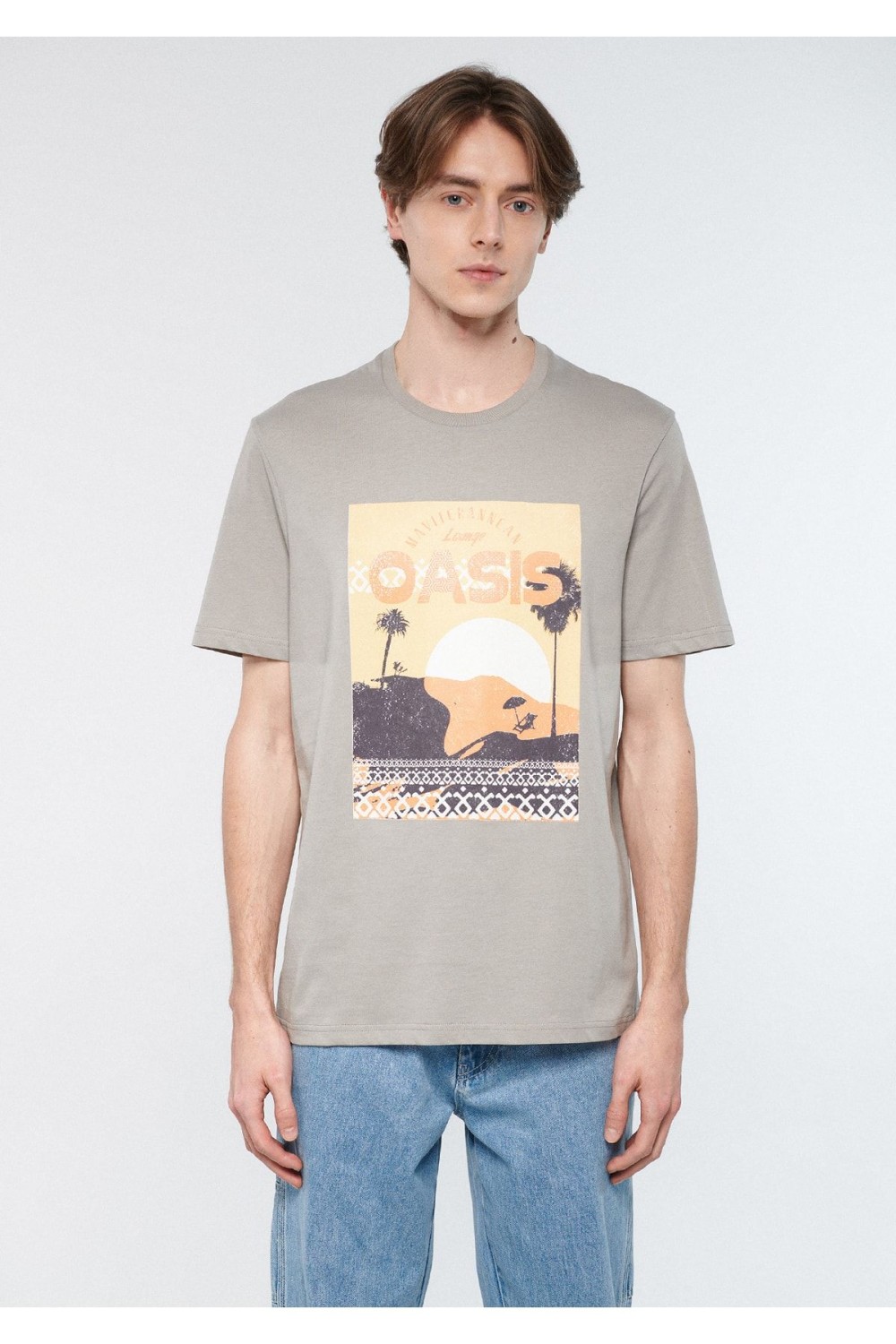 Beige Male Printed T-Shirts