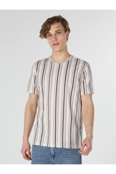 Beige Male Striped T-Shirts